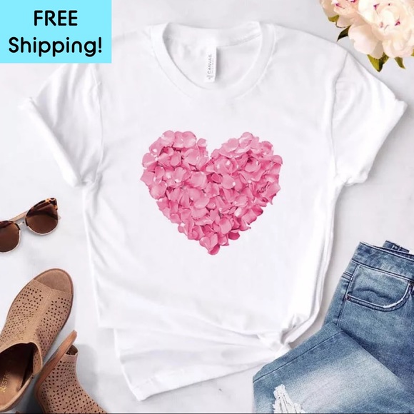 Tops - Women's Floral Heart T-Shirt - White